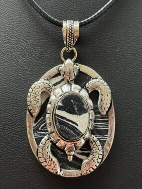 Sterling Rainbow Calsilica Sea Turtle Gemstone Pendant